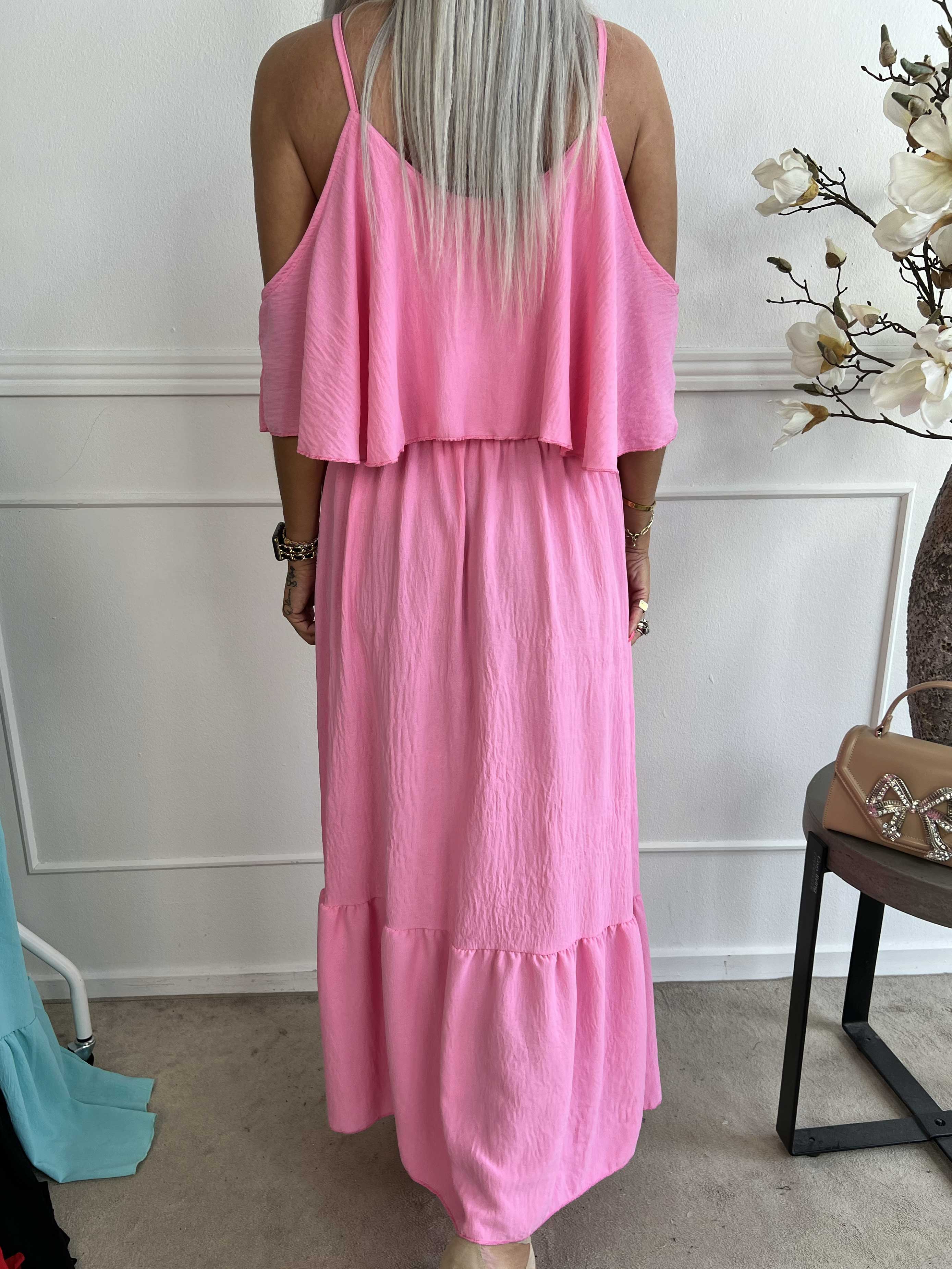 Adelisa - Sød lang stropkjole med flæser